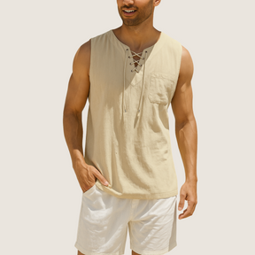 Monarch Linnen & Katoenen Tanktop – Retro Stijl met Vetersluiting