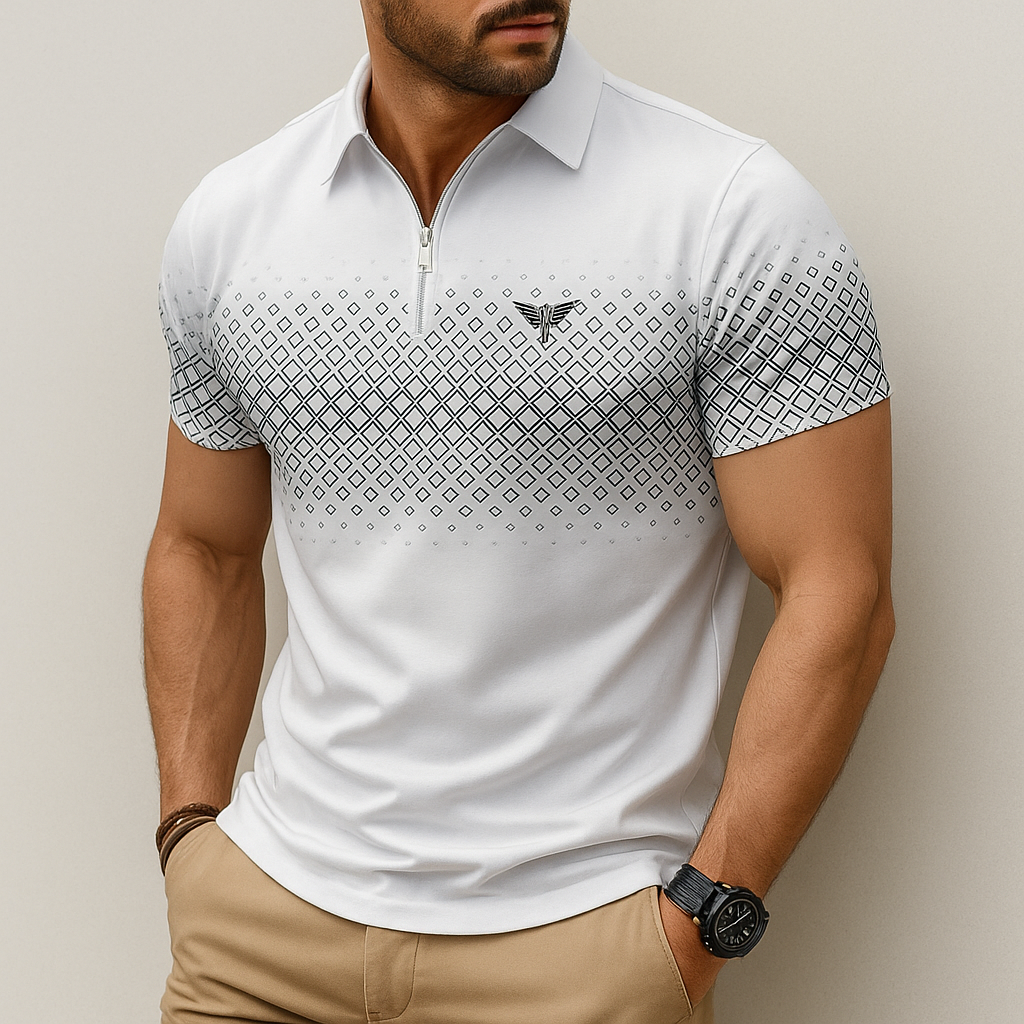 Monarch – Poloshirt voor heren met geometrische print en rits – Stijlvol en Comfortabel voor Elke Dag