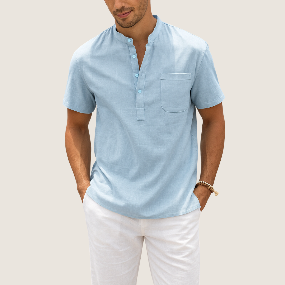 Monarch Linnen & Katoenen Shirt – Casual Henley Kraag