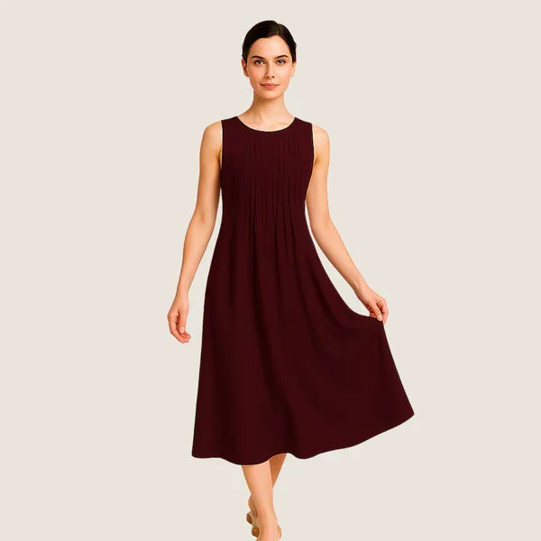 Monarch Marije-Louise midi-jurk – Casual elegantie met plooien en zakken
