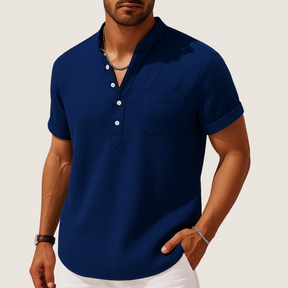 Monarch Zomershirt – Casual Opstaande Kraag van Linnen & Katoen