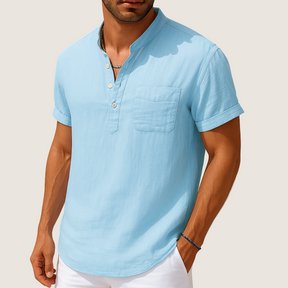 Monarch Zomershirt – Casual Opstaande Kraag van Linnen & Katoen