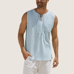 Monarch Linnen & Katoenen Tanktop – Retro Stijl met Vetersluiting