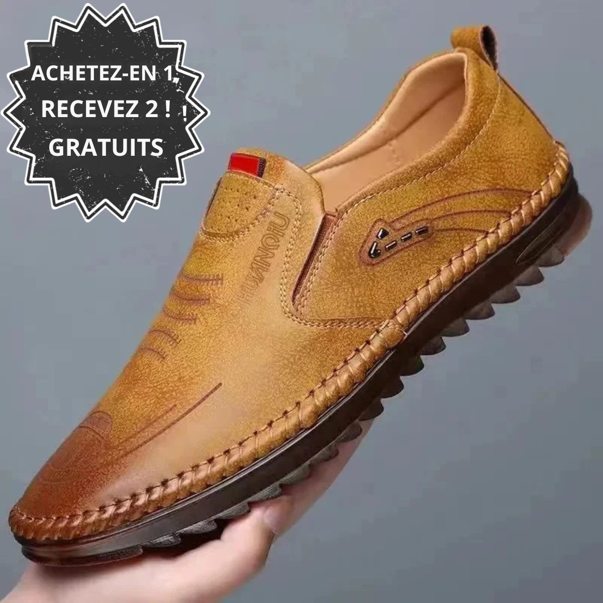 Mocassins à enfiler en cuir pour hommes - [ACHETEZ-EN 1, RECEVEZ 2 GRATUITS]