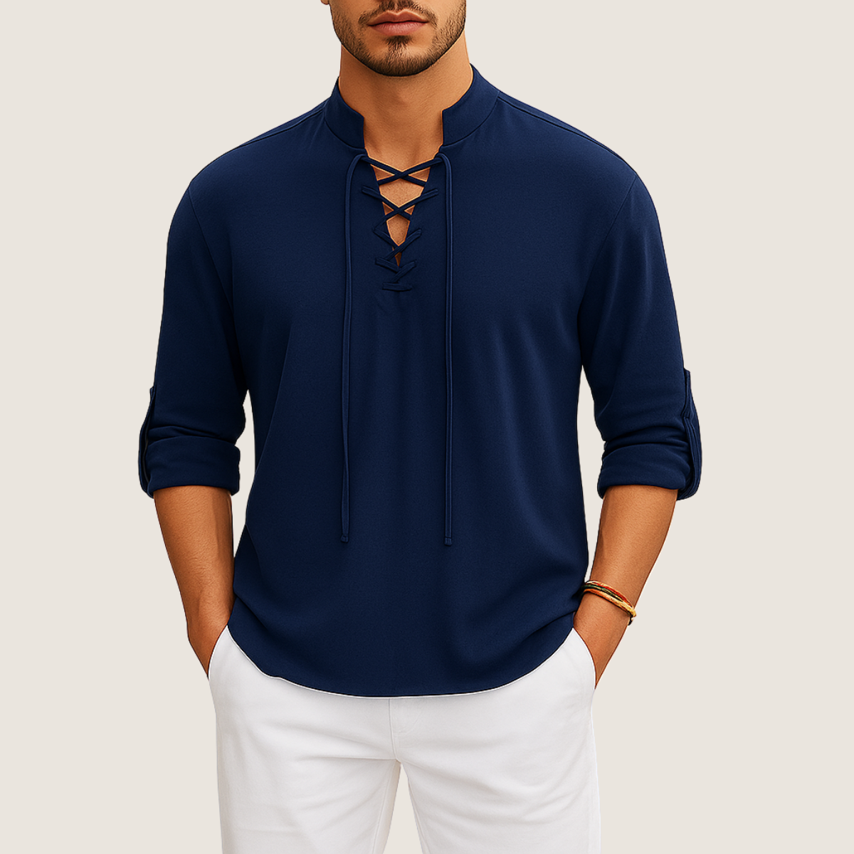 Monarch Linnen Boho Overhemd – Casual Elegantie met Veters