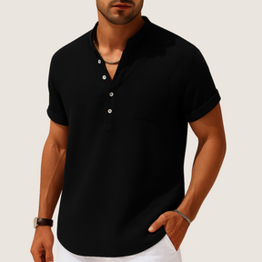 Monarch Zomershirt – Casual Opstaande Kraag van Linnen & Katoen