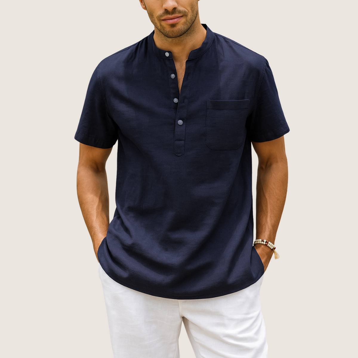 Monarch Linnen & Katoenen Shirt – Casual Henley Kraag