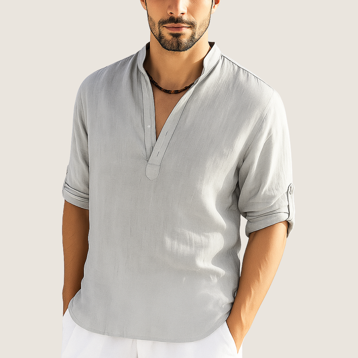 Monarch Katoenen Overhemd – Casual Elegantie met Opstaande Kraag, Lange Mouwen