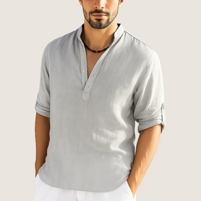 Monarch Katoenen Overhemd – Casual Elegantie met Opstaande Kraag, Lange Mouwen