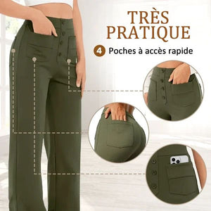 50% de réduction - Haute élasticité - Pantalon décontracté à jambe droite et taille haute