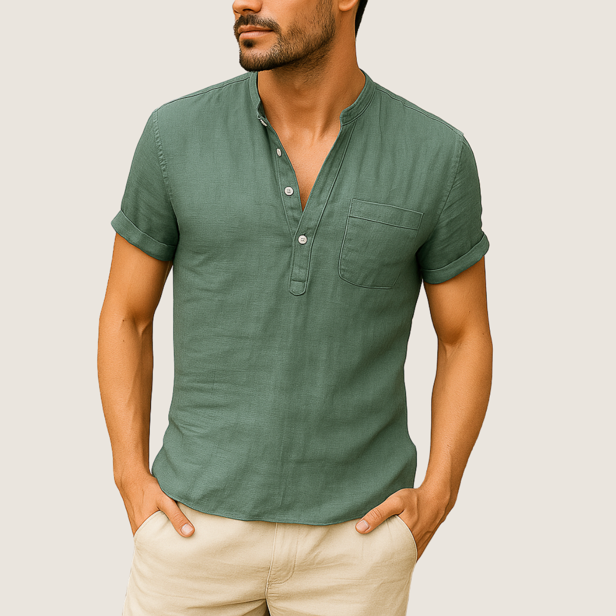 Monarch Zomershirt – Casual Opstaande Kraag van Linnen & Katoen