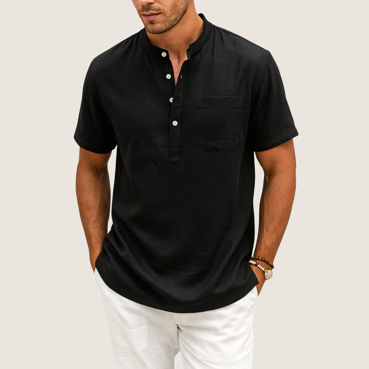 Monarch Linnen & Katoenen Shirt – Casual Henley Kraag