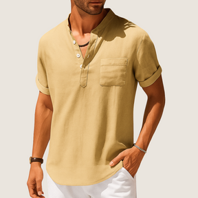 Monarch Zomershirt – Casual Opstaande Kraag van Linnen & Katoen