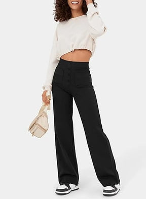 50% de réduction - Haute élasticité - Pantalon décontracté à jambe droite et taille haute