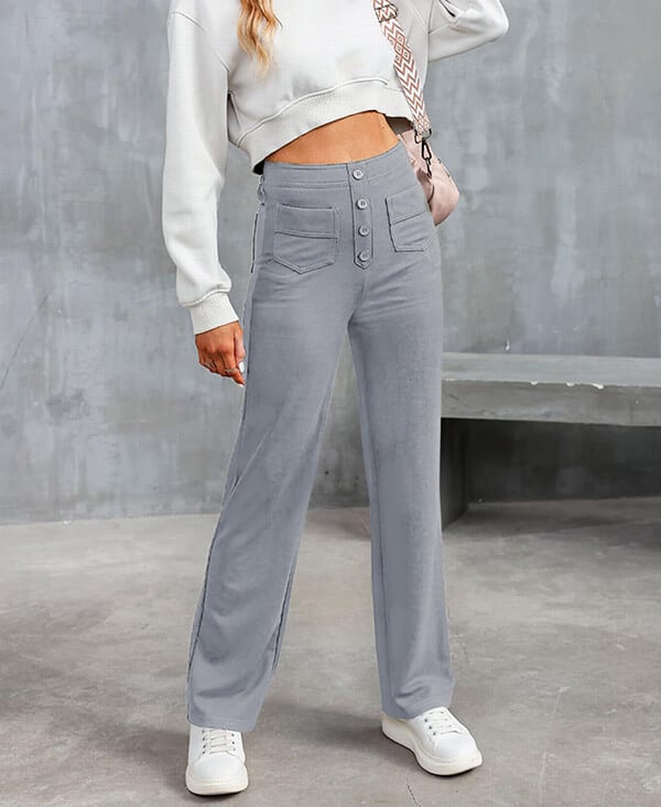 50% de réduction - Haute élasticité - Pantalon décontracté à jambe droite et taille haute