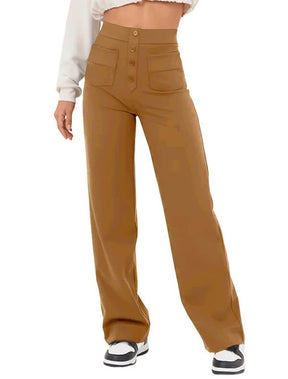 50% de réduction - Haute élasticité - Pantalon décontracté à jambe droite et taille haute