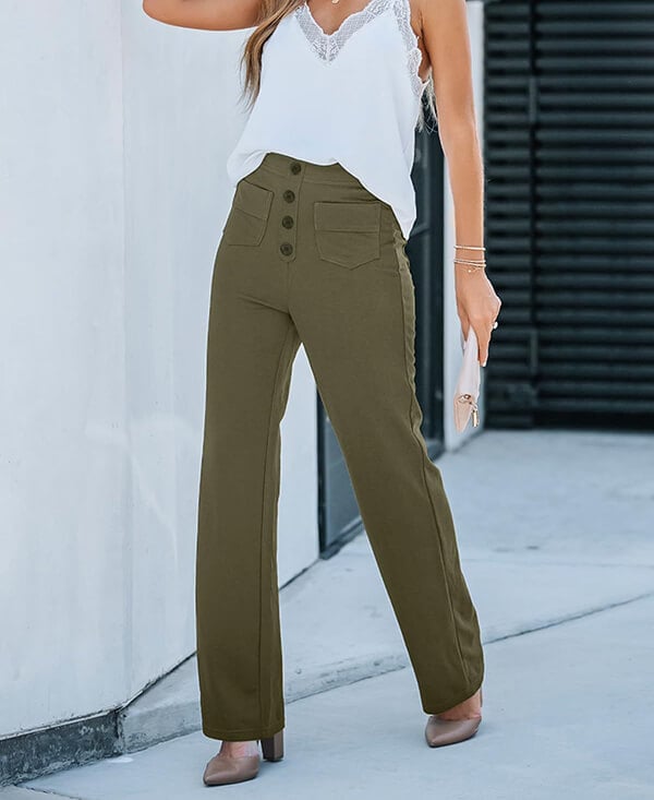 50% de réduction - Haute élasticité - Pantalon décontracté à jambe droite et taille haute