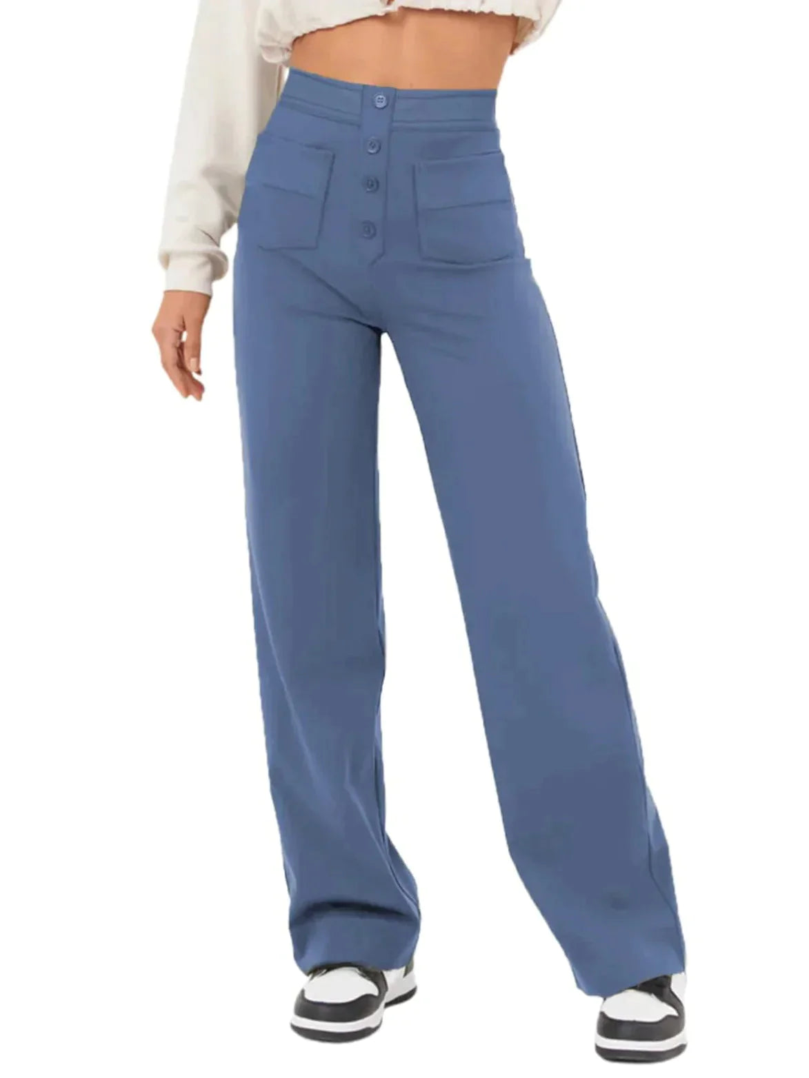 50% de réduction - Haute élasticité - Pantalon décontracté à jambe droite et taille haute